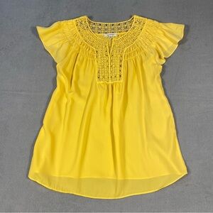 Max Studio Yellow Embellished Cap Sleeve Blouse, size XS